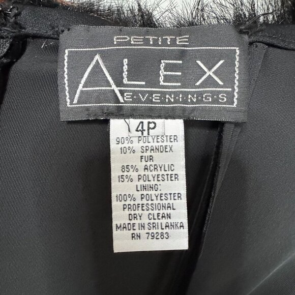 Vintage Alex Evening Black Velvet Faux Fur Off Shoulder Long Sleeve Maxi Dress - Picture 11 of 14